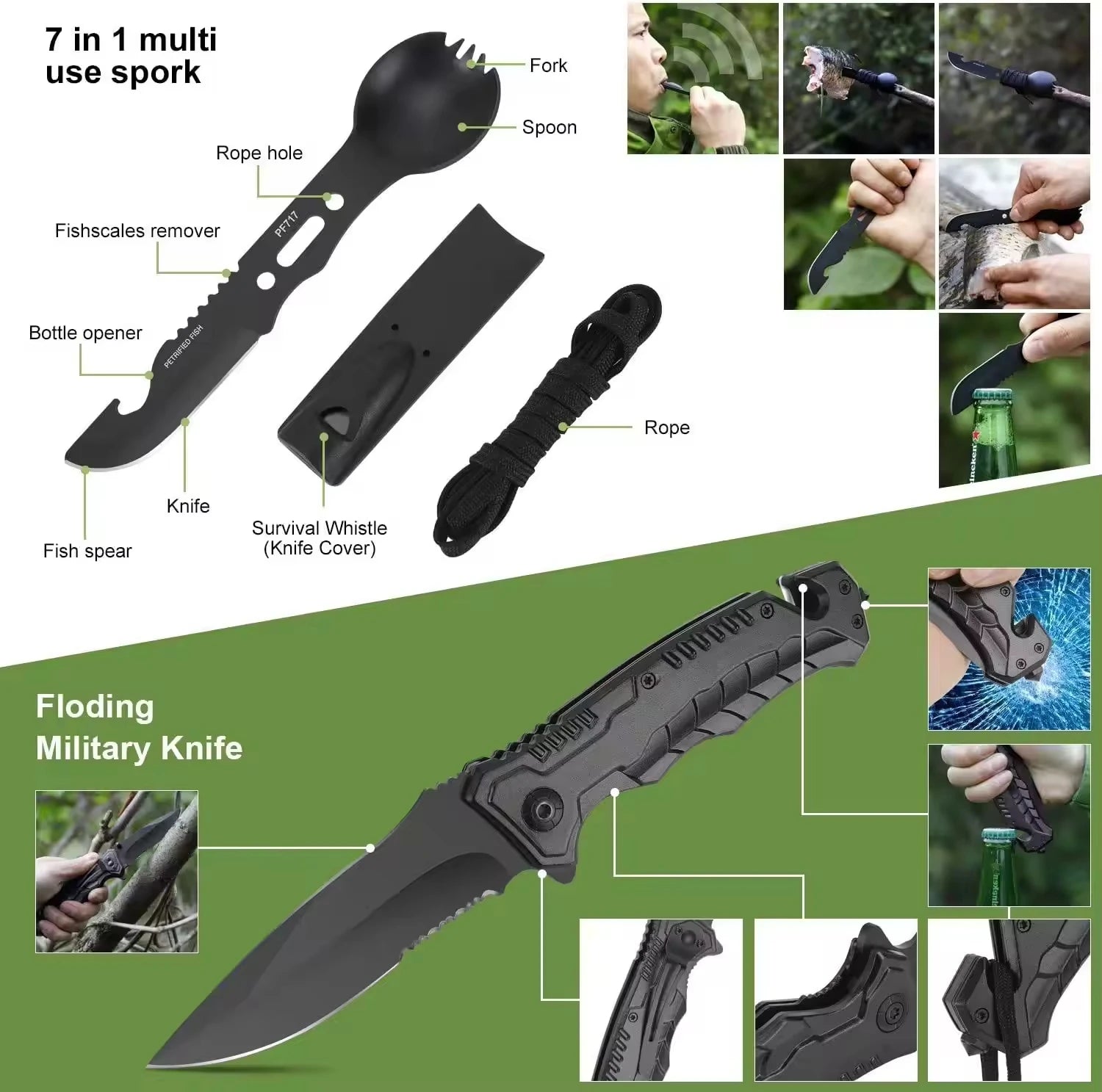 Kit de survie professionnel 20 en 1 - Équipement tactique d'urgence avec matériel de premiers secours pour la randonnée, la chasse et les situations d'urgence.