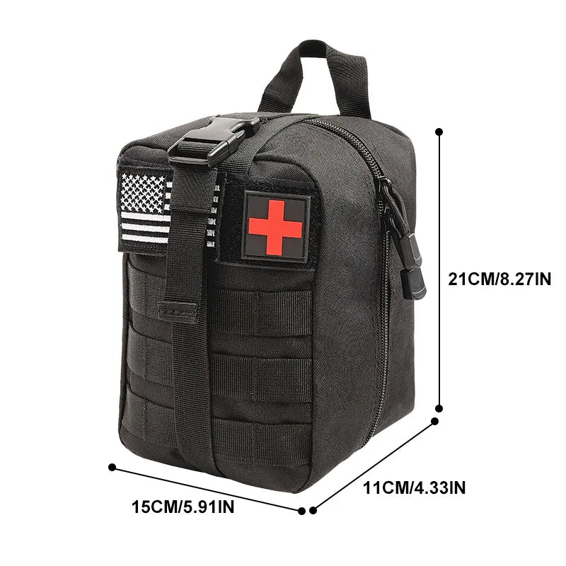 Certificat de survie 250Pcs DIY Trousse de premiers soins avec sac compatible système Molle et tente d'urgence noire