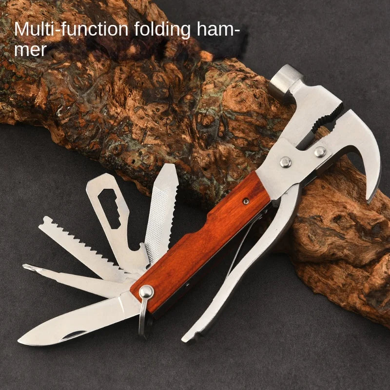 Marteau pliant multifonction en acier inoxydable - Accessoires de camping - Outils d'extérieur - Marteau de secours pour vitres cassées en voiture