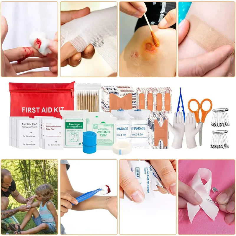 Certificat de survie 250Pcs DIY Trousse de premiers soins avec sac compatible système Molle et tente d'urgence noire