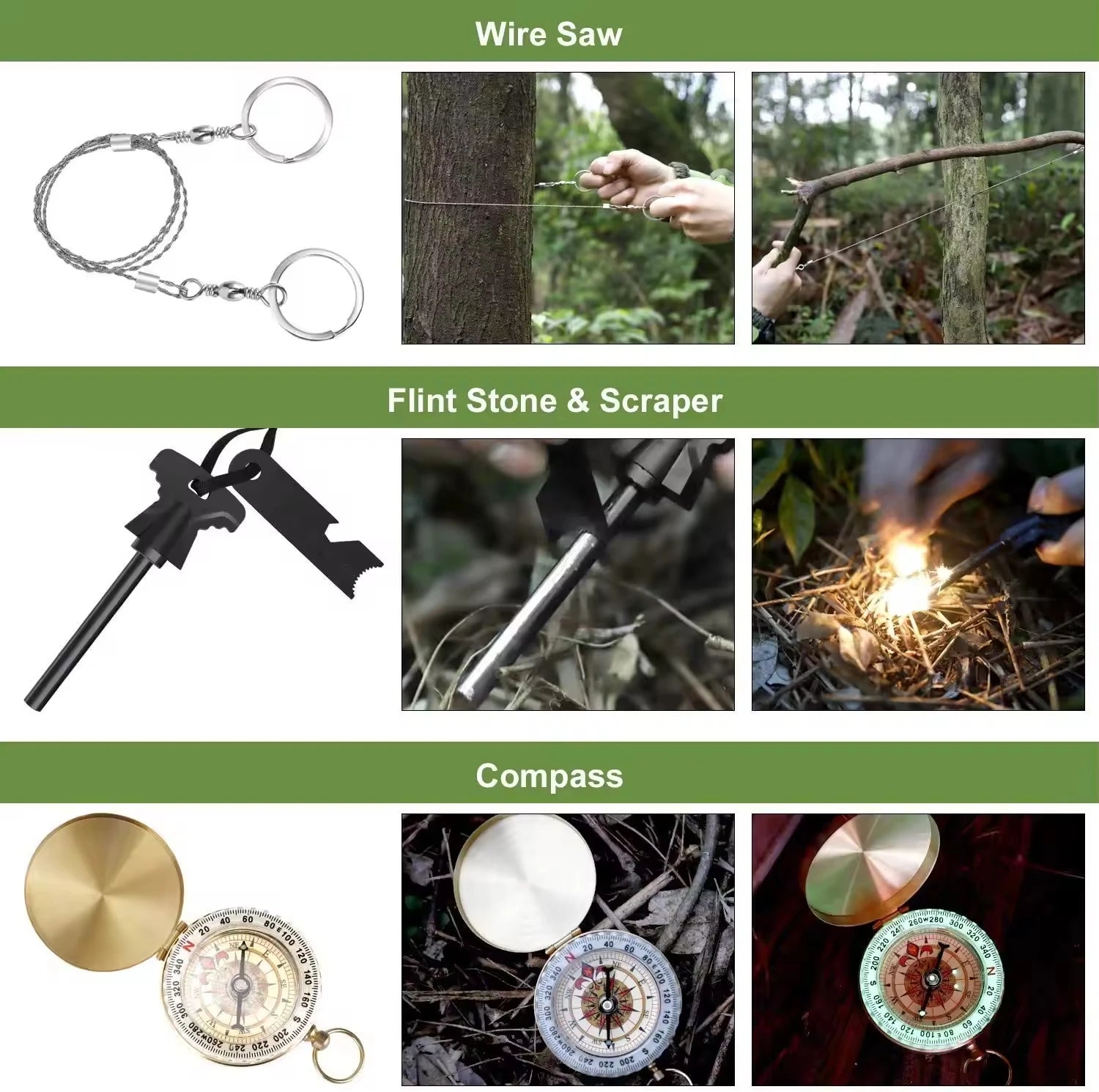 Kit de survie professionnel 20 en 1 - Équipement tactique d'urgence avec matériel de premiers secours pour la randonnée, la chasse et les situations d'urgence.