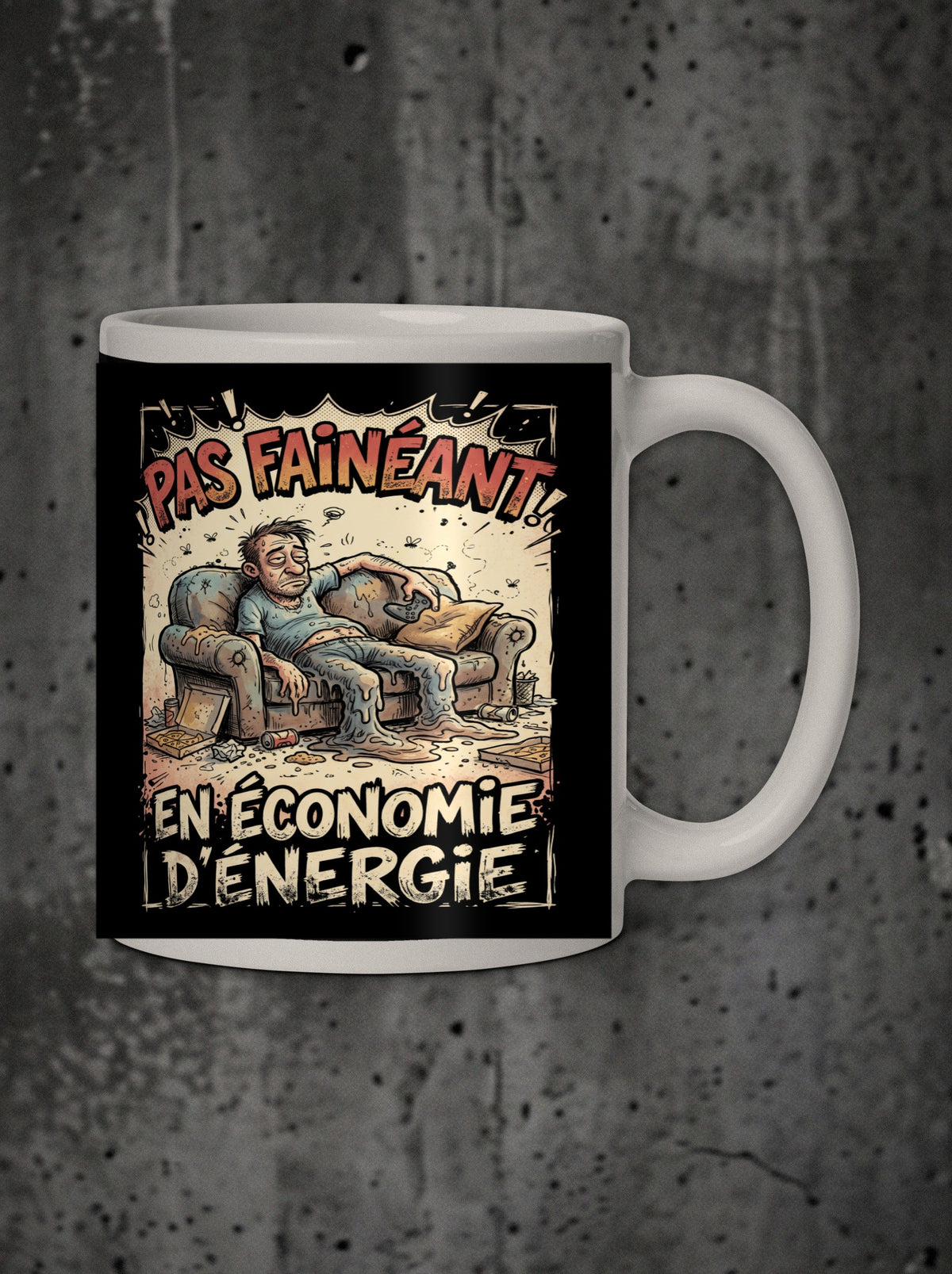 Mug Pas fainéant, en économie d'énergie, face