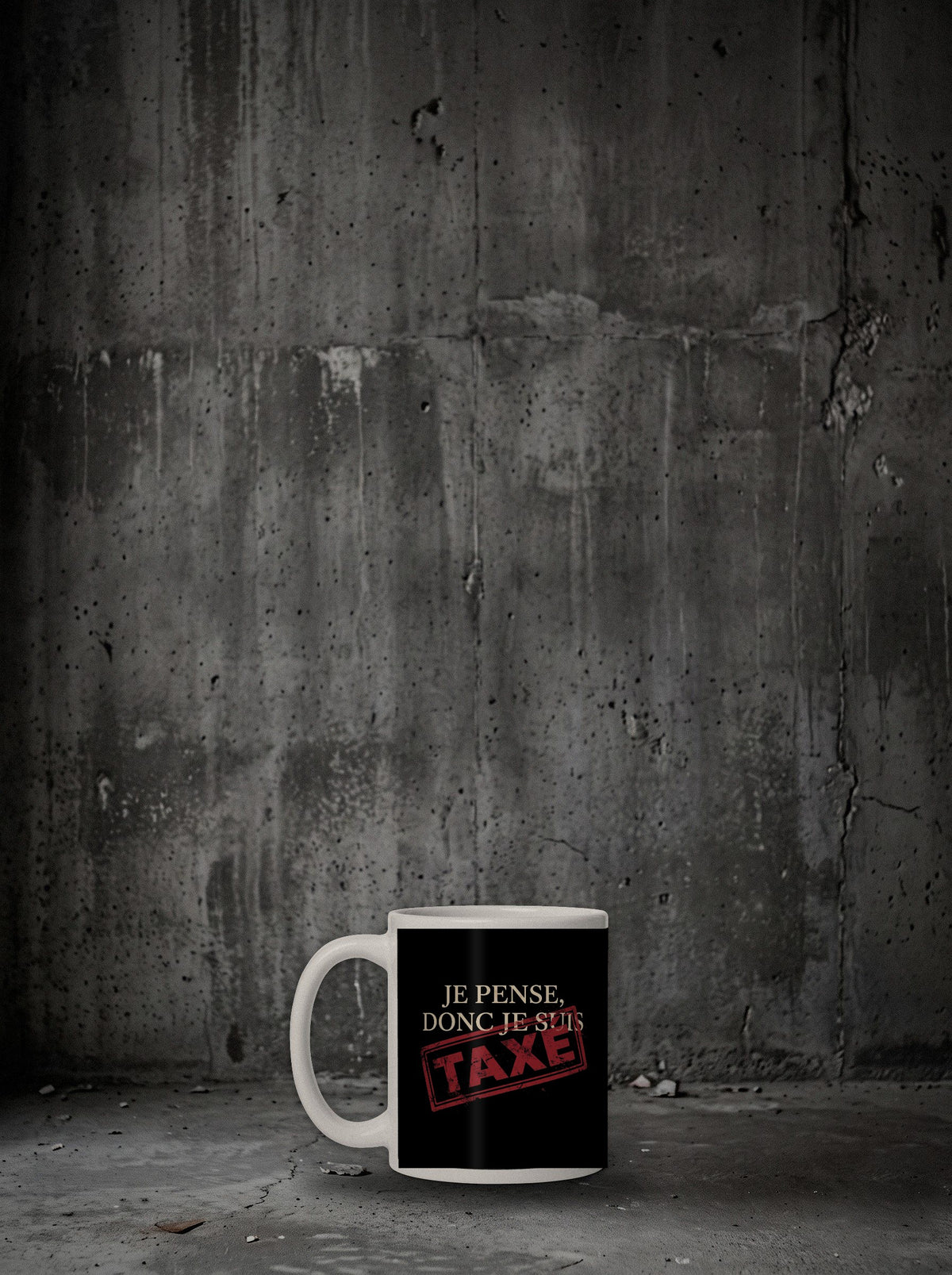 Mug Je pense, donc je suis taxé, autre face