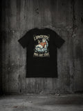 T-shirt L'apocalypse, mais avec style noir, dos, sur mur béton