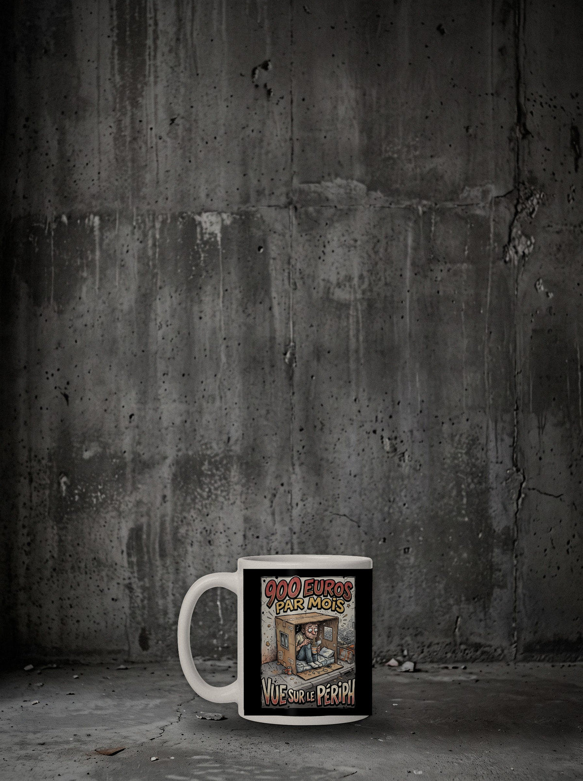 Mug 900 euros par mois, vue sur le périph, autre face