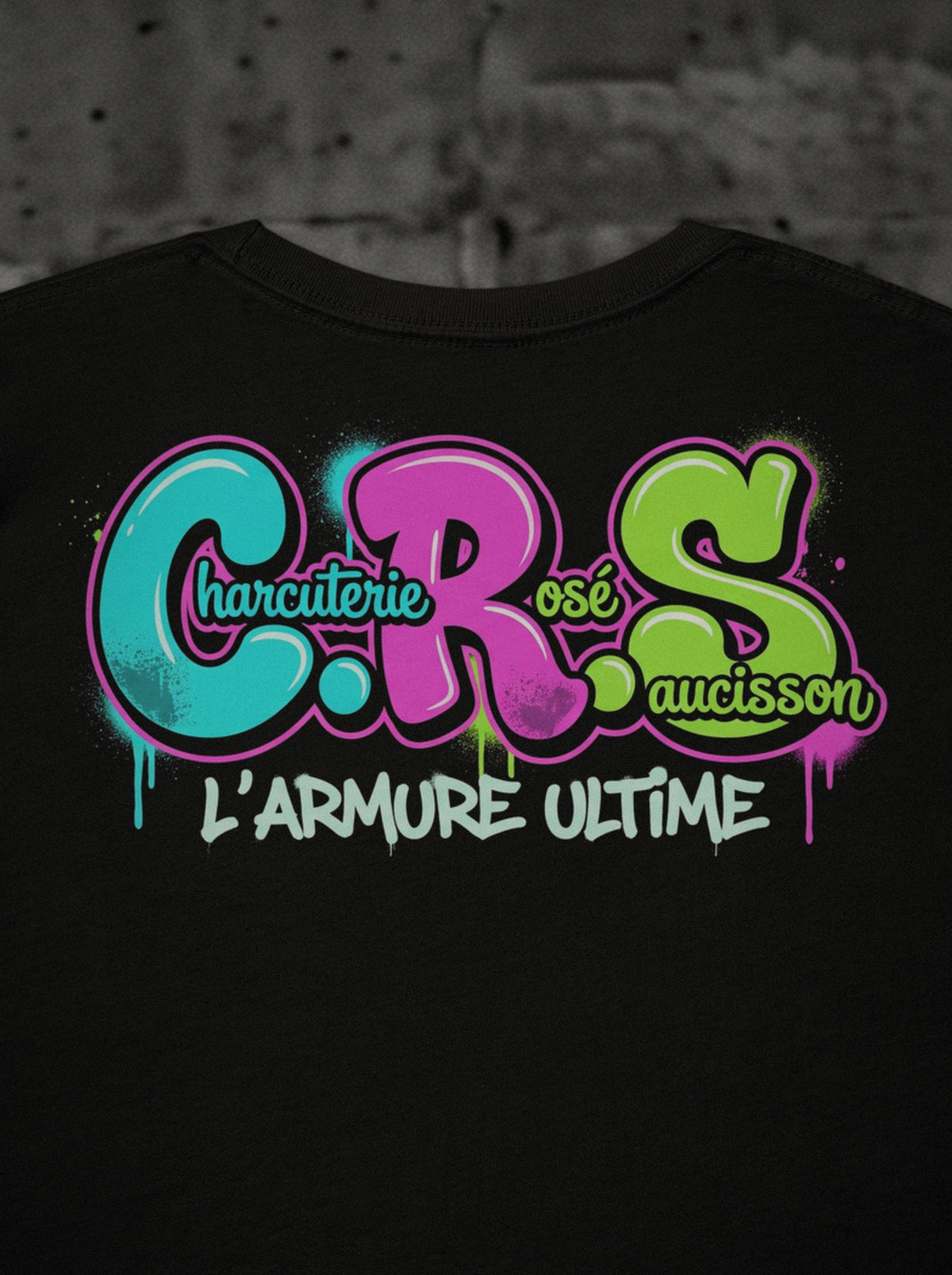 T-shirt C.R.S Néon SURVIVORRR, détail de l'impression