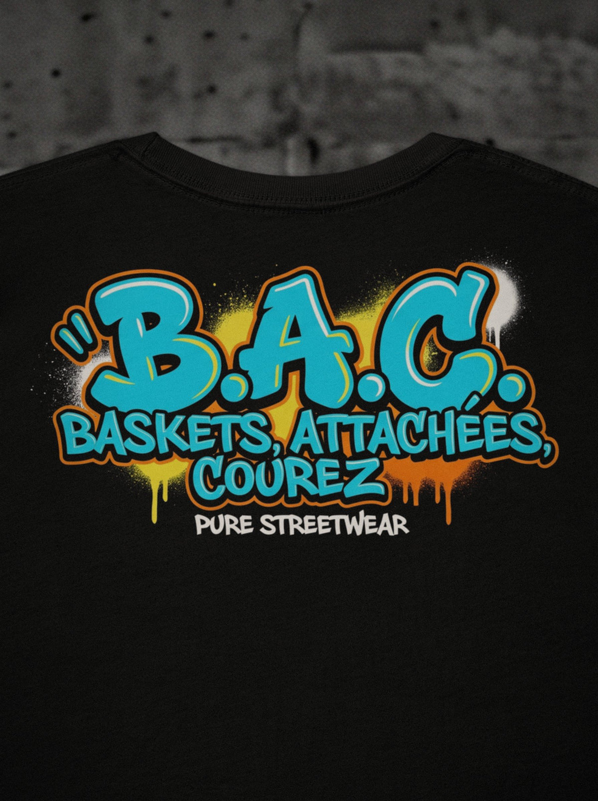 T-shirt B.A.C. Cyan SURVIVORRR, détail de l'impression