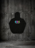 Hoodie C.R.S SURVIVORRR, Néon, vue dos sur mur béton