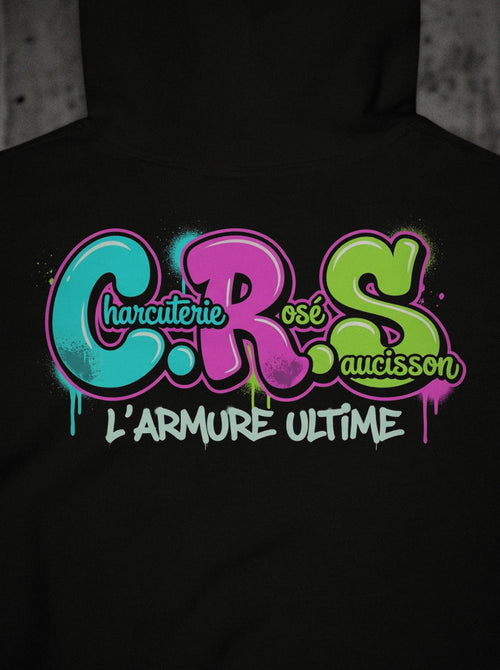 Hoodie C.R.S SURVIVORRR, Néon, détail de l'impression
