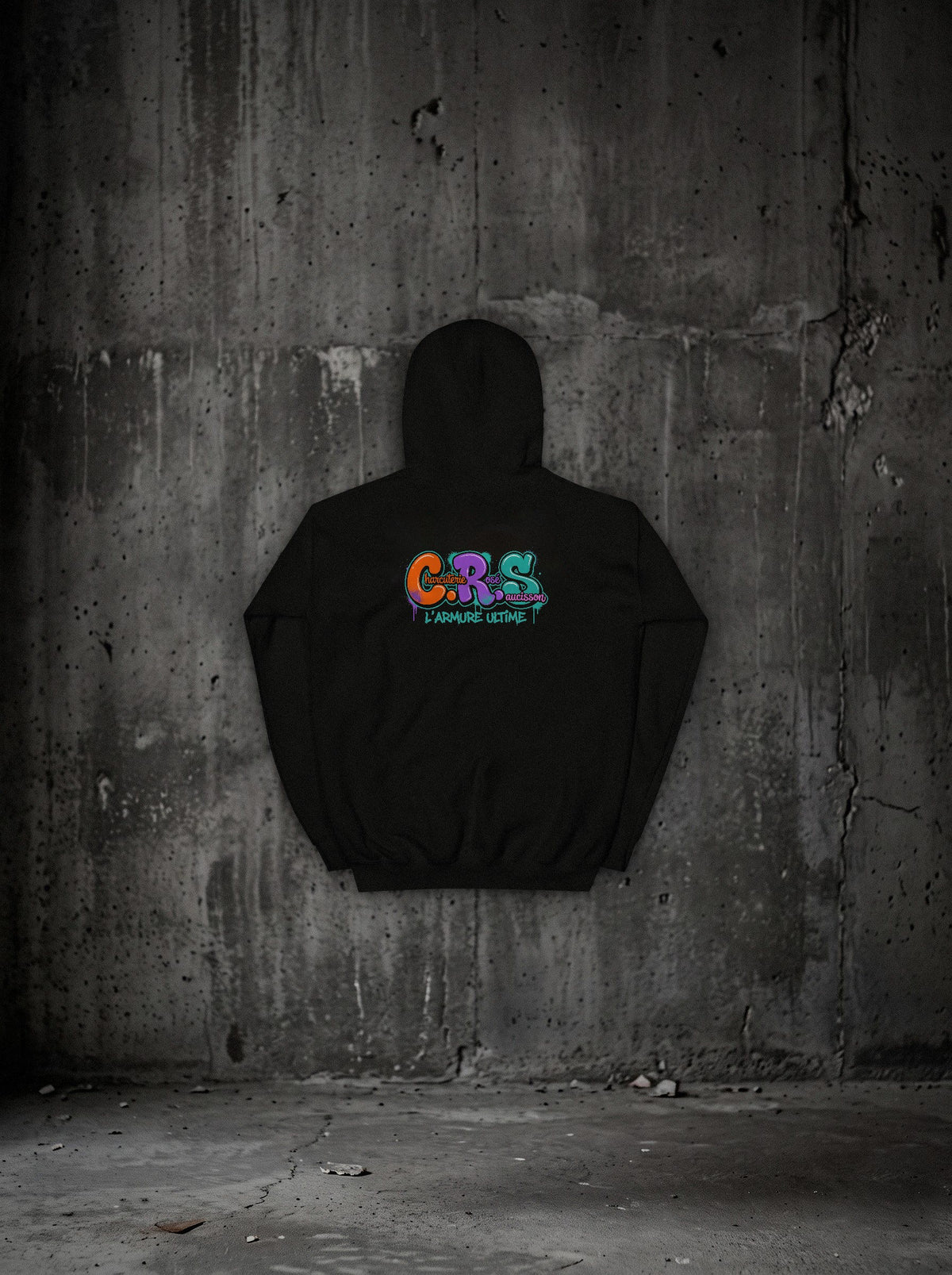 Hoodie C.R.S SURVIVORRR, Tropical, vue dos sur mur béton