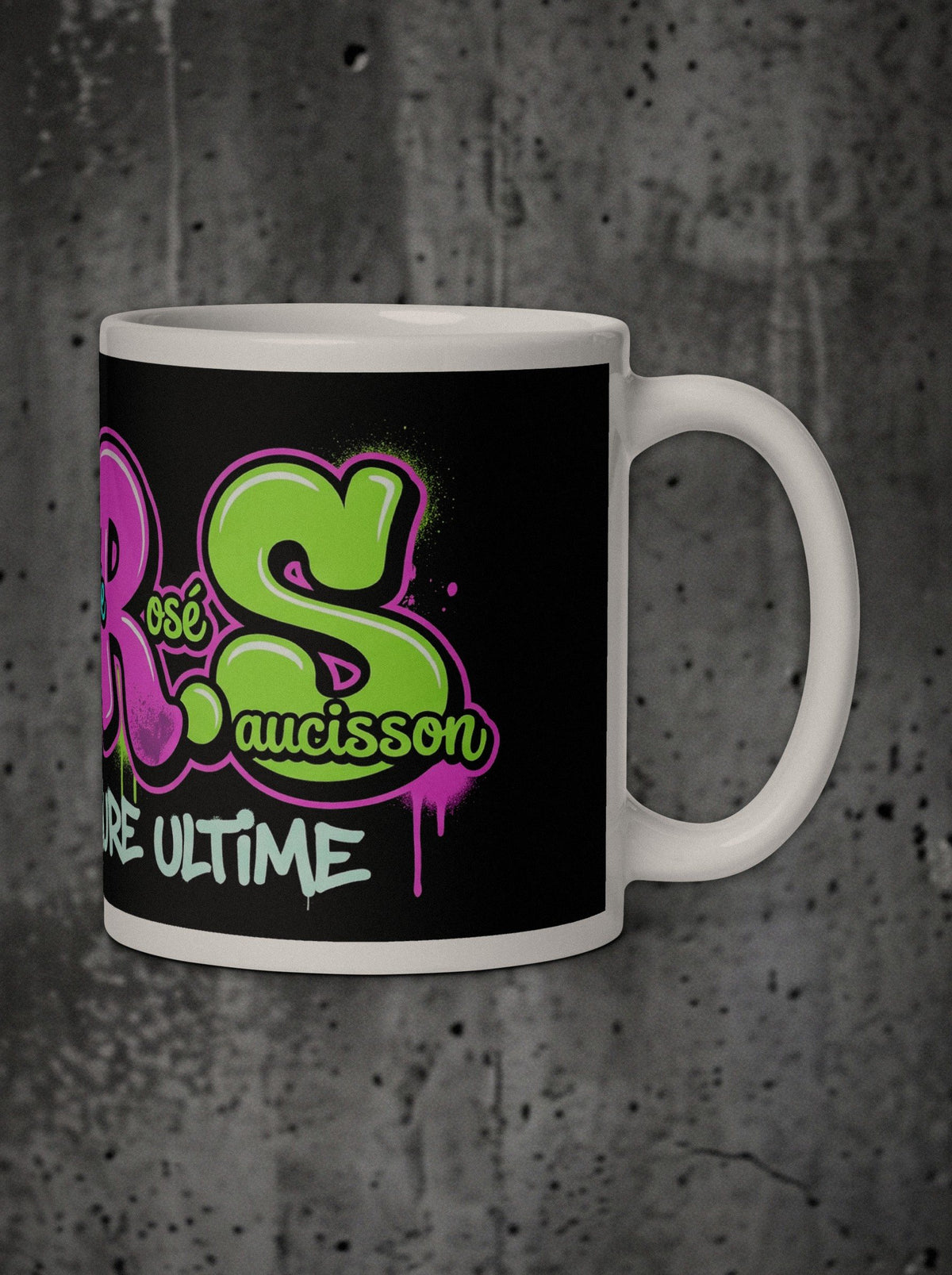 Mug C.R.S SURVIVORRR, Néon, détail de l'impression