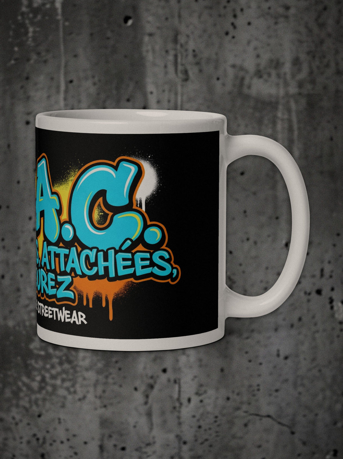 Mug B.A.C. SURVIVORRR, Cyan, détail de l'impression