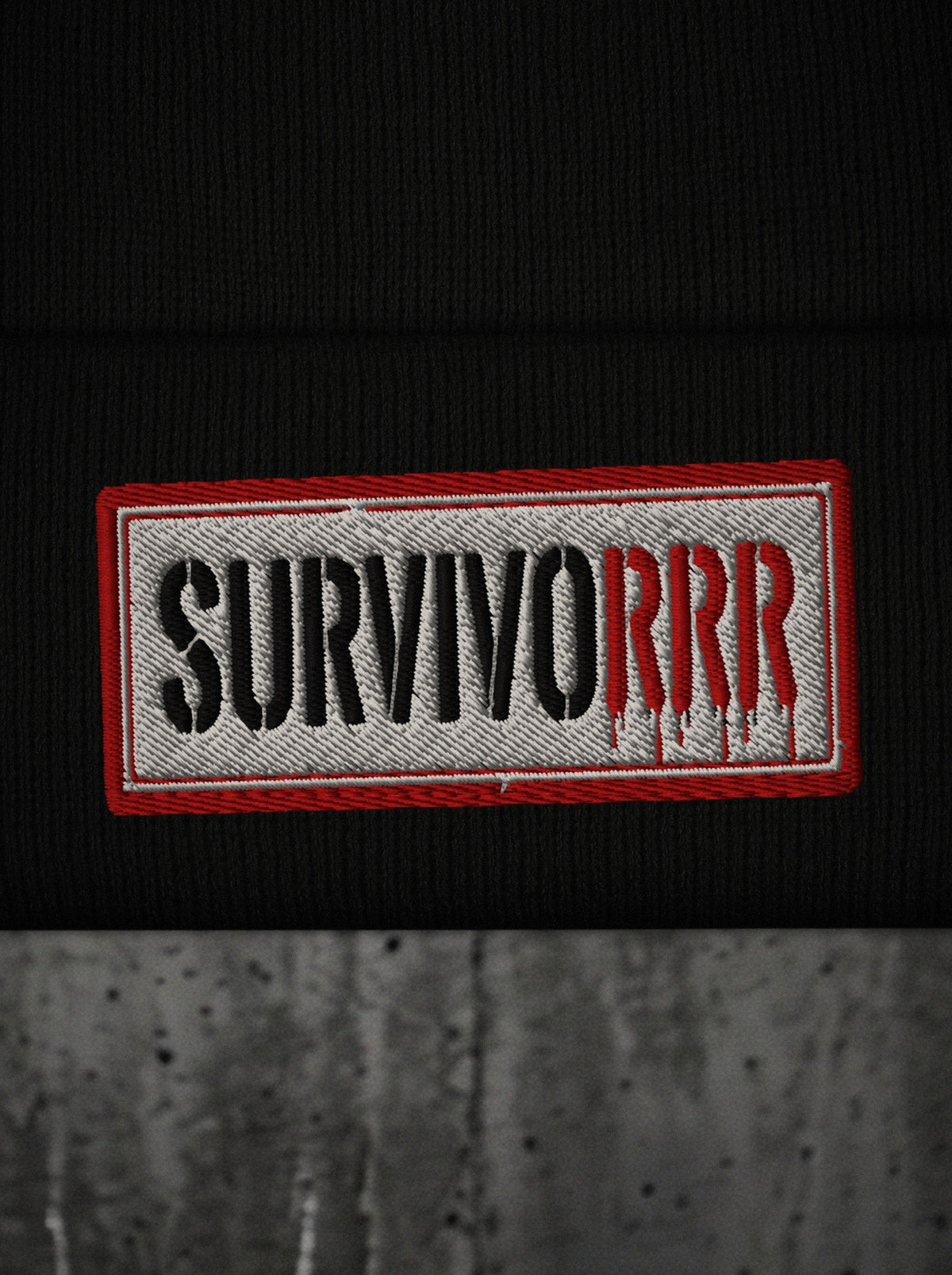 Bonnet SURVIVORRR, détail de l'impression