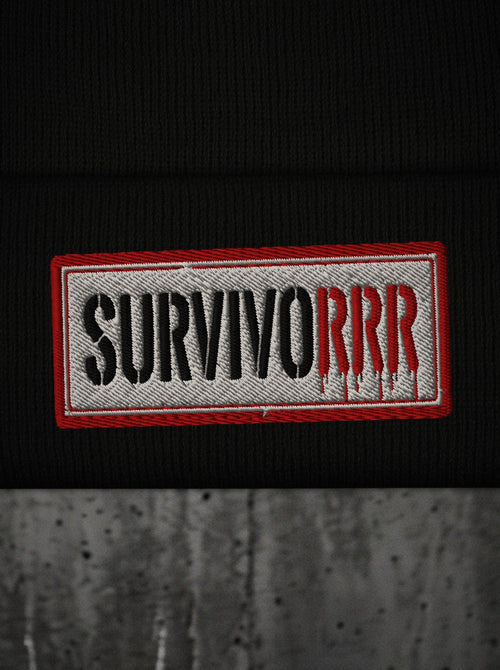 Bonnet SURVIVORRR, détail de l'impression