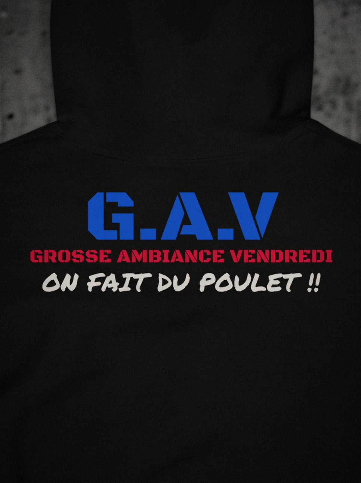 Hoodie G.A.V SURVIVORRR, détail de l'impression