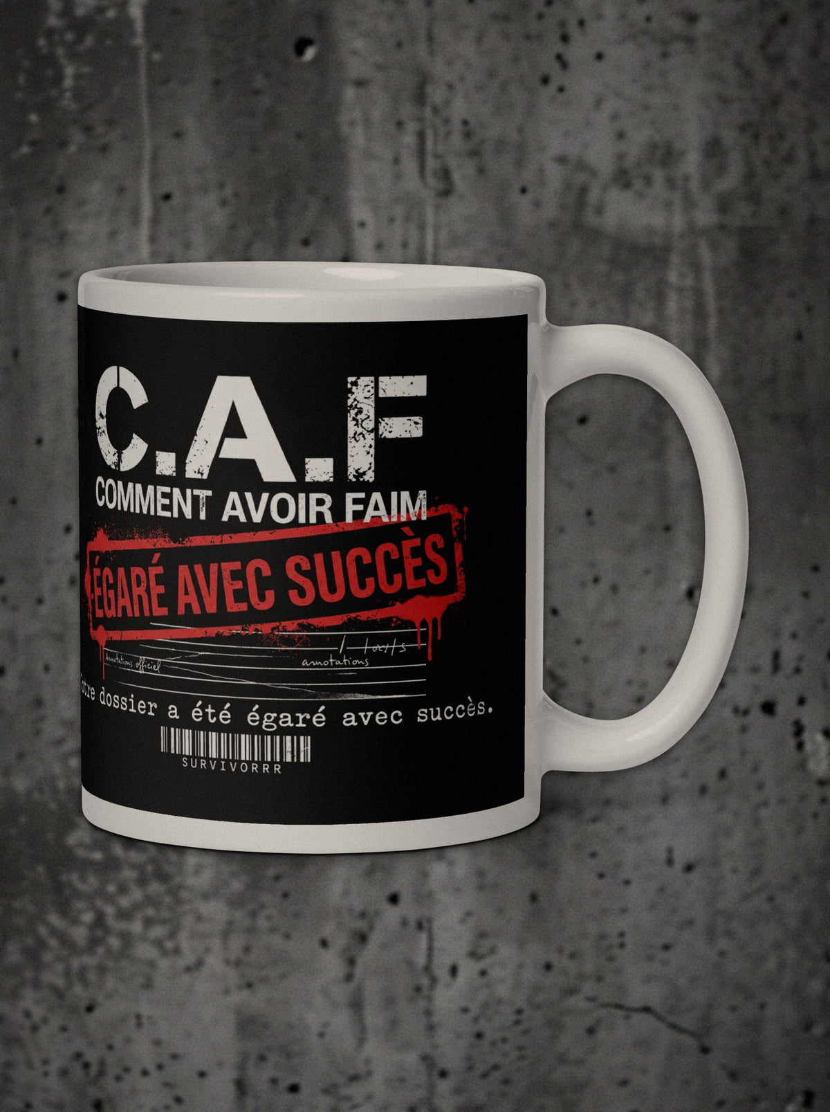 Mug C.A.F SURVIVORRR, détail de l'impression