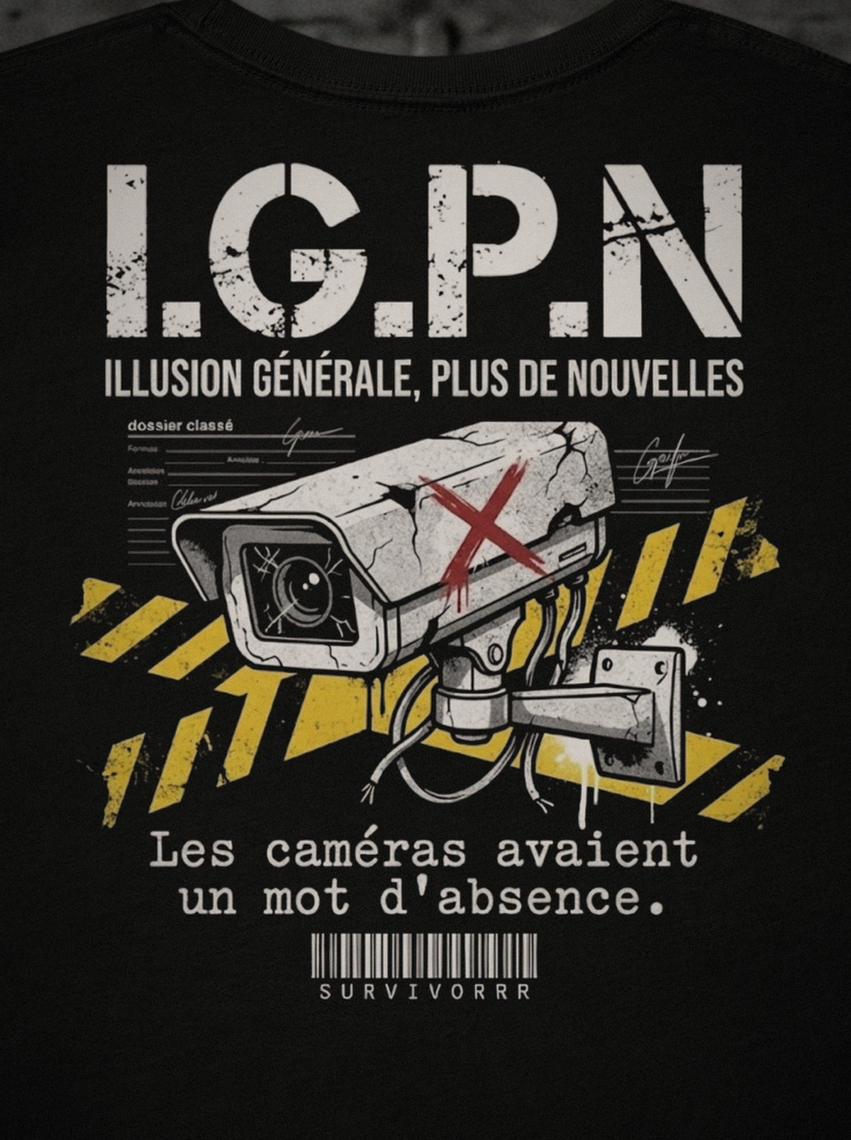 T-shirt I.G.P.N SURVIVORRR, détail de l'impression