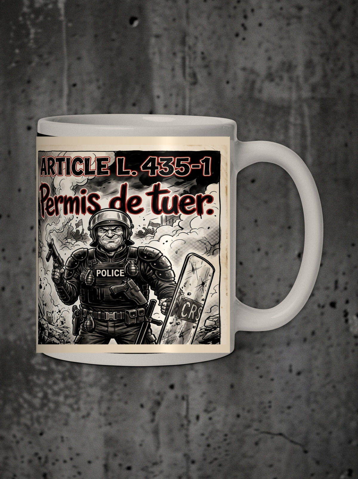 Mug Article L. 435-1, face