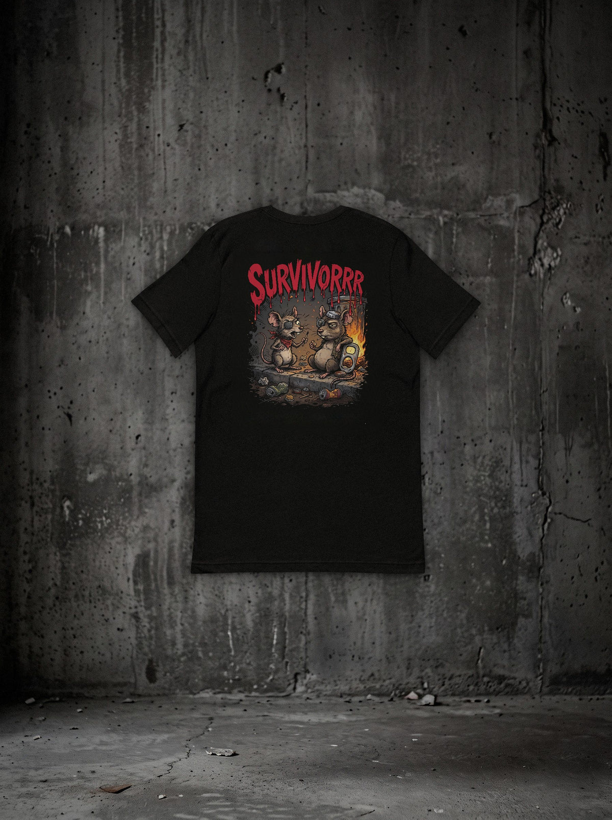 T-shirt Rats SURVIVORRR noir, dos, sur mur béton